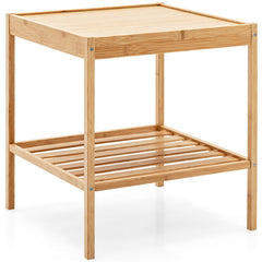 2 Pieces 2 Tiers Bamboo Nightstand for Living Room Bedroom