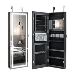 Mirrored Jewelry Armoire with Full Length Mirror and 2 Internal LED Lights