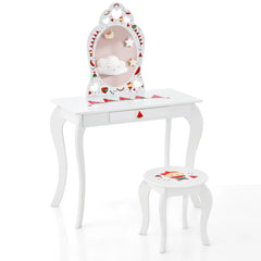 2 In 1 Kids Makeup Vanity Table Set with Removable Mirror and Stool