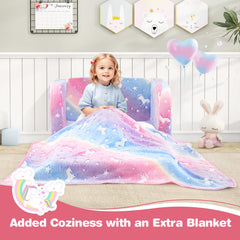 2-in-1 Folding Kids Couch with Blanket Glow in the Dark
