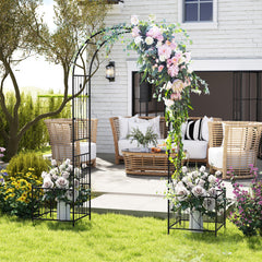 2 in 1 Garden Arbor with 2 Side Planters and 8 Ground Stakes