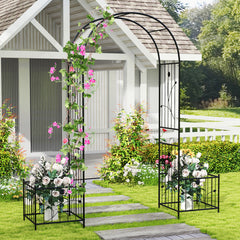 2 in 1 Garden Arbor with 2 Side Planters and 8 Ground Stakes