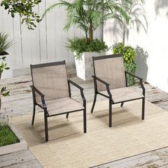2 Piece Patio Dining Chairs Large Outdoor Chairs with Breathable Seat and Metal Frame