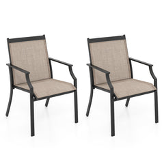 2 Piece Patio Dining Chairs Large Outdoor Chairs with Breathable Seat and Metal Frame
