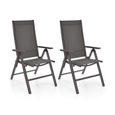 2 Pieces Patio Folding Dining Chairs Aluminium Adjustable Back