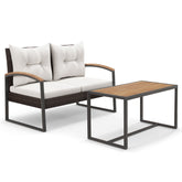 2 Pieces Patio PE Wicker Furniture Set with Acacia Wood Coffee Table