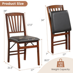 Set of 2 Folding Chairs with Padded Seat and Rubber Wood Frame