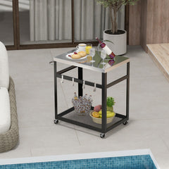 2-Tier Stainless Steel Grill Cart with 4 Hooks and Wheels BBQ Table