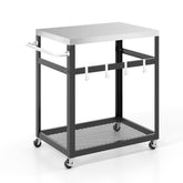 2-Tier Stainless Steel Grill Cart with 4 Hooks and Wheels BBQ Table