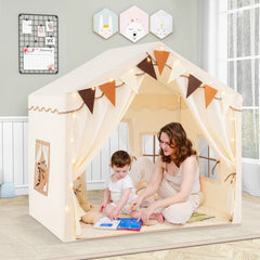3-4 Kids Large Play Tent House with 2 Opening Doors and Star Lights