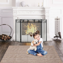 3-Panel Fireplace Screen Decor Cover with Exquisite Pattern