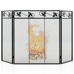 3-Panel Fireplace Screen Decor Cover with Exquisite Pattern