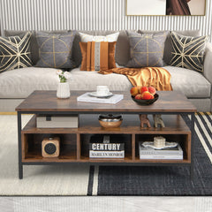 3-Tier Industrial Style Coffee Table with Storage and Heavy-duty Metal Frame