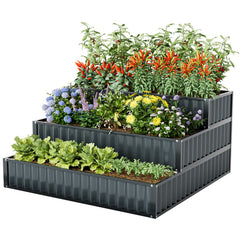 Heavy-Duty Metal Outdoor 3-Tier Raised Garden Bed Planter Box