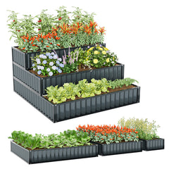 Heavy-Duty Metal Outdoor 3-Tier Raised Garden Bed Planter Box