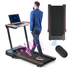 3-in-1 Foldable Treadmill with Removable Desk Workstation and Remote Control