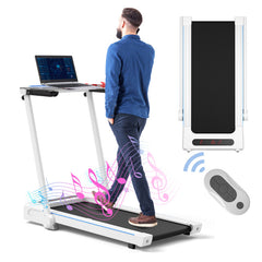 3-in-1 Foldable Treadmill with Removable Desk Workstation and Remote Control