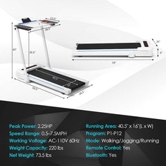 3-in-1 Foldable Treadmill with Removable Desk Workstation and Remote Control