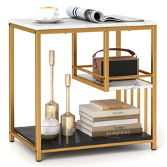 3-Tier Multi-function Marble End Table with Storage Shelf