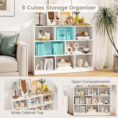 3-Tier Open Bookcase 8-Cube Floor Standing Storage Shelves