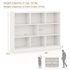 3-Tier Open Bookcase 8-Cube Floor Standing Storage Shelves