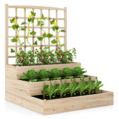 3-Tier Raised Garden Bed with Lattice Trellis and Open-Ended Base