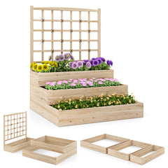 3-Tier Raised Garden Bed with Lattice Trellis and Open-Ended Base