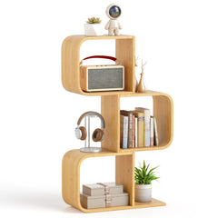 3-Tier S-Shaped Bookcase with 3 Open Cubes for Living Room