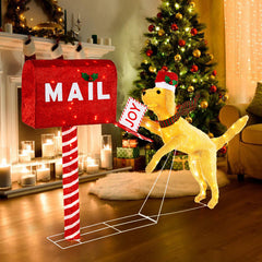 3.5 ft Christmas Mail Box with Dog and 120 Warm White LED Lights