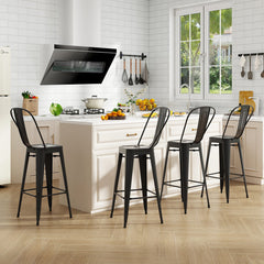 Set of 4 Bar Height Chairs Stackable Metal Bar Stools with Removable Backrest