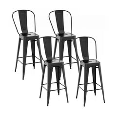 Set of 4 Bar Height Chairs Stackable Metal Bar Stools with Removable Backrest
