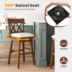 30 Inch Bar Stool with Contoured Backrest and Swivel Padded Seat