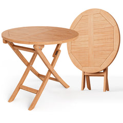 31.5 Inch Folding Patio Indonesia Teak Wood Round Coffee Table