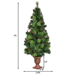 3/4/5 Feet LED Christmas Tree with Red Berries Pine Cones