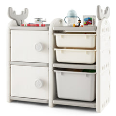 31 Inch Toy Chest and Bookshelf with Enclosed Cabinets and Pull-out Drawers for Toddlers