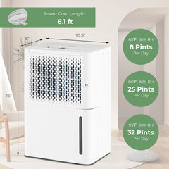 2000 Sq. Ft 32 Pint Dehumidifier with Continuous/Drying/Auto Mode