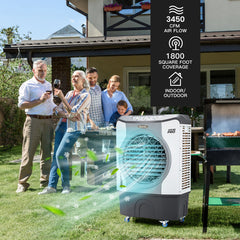 4-in-1 Industrial Evaporative Air Cooler Fan with 12 Gallon Tank and Wheels