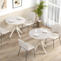 36-Inch Mid Century Modern Kitchen Table with Faux Marble Tabletop and Solid Rubber Wood Legs