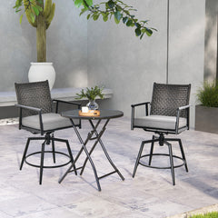 360 Degree Swivel Bar Stool Set of 2 with Metal Frame and PE Rattan Backrest