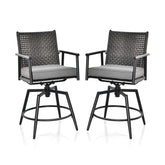 360 Degree Swivel Bar Stool Set of 2 with Metal Frame and PE Rattan Backrest