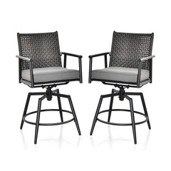360 Degree Swivel Bar Stool Set of 2 with Metal Frame and PE Rattan Backrest