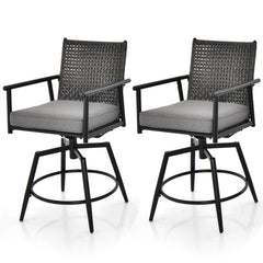 360 Degree Swivel Bar Stool Set of 2 with Metal Frame and PE Rattan Backrest