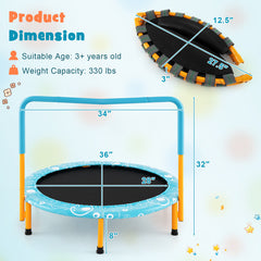 36 Inch Kids Trampoline Mini Rebounder with Full Covered Handrail