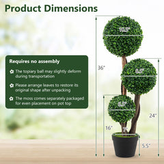 36 Inch Tall Artificial Boxwood Topiary Tree in Pot