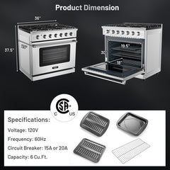 36 Inches Freestanding Natural Gas Range with 6 Burners Cooktop