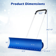 37.5 Inches Aluminum Snow Shovel with Wheels and Bi-Directional Angled Blade