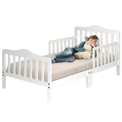 Classic Design Kids Wood Toddler Bed Frame with Two Side Safety Guardrails
