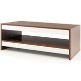 2-Tier 37 Inch Rectangle Wooden Coffee Table with Storage Shelf