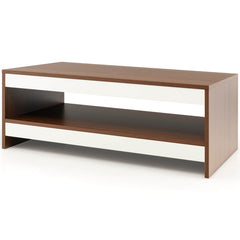 2-Tier 37 Inch Rectangle Wooden Coffee Table with Storage Shelf