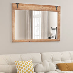 39 x 27.5 Inch Farmhouse Rustic Barn Door Wall Mirror with Wood Frame